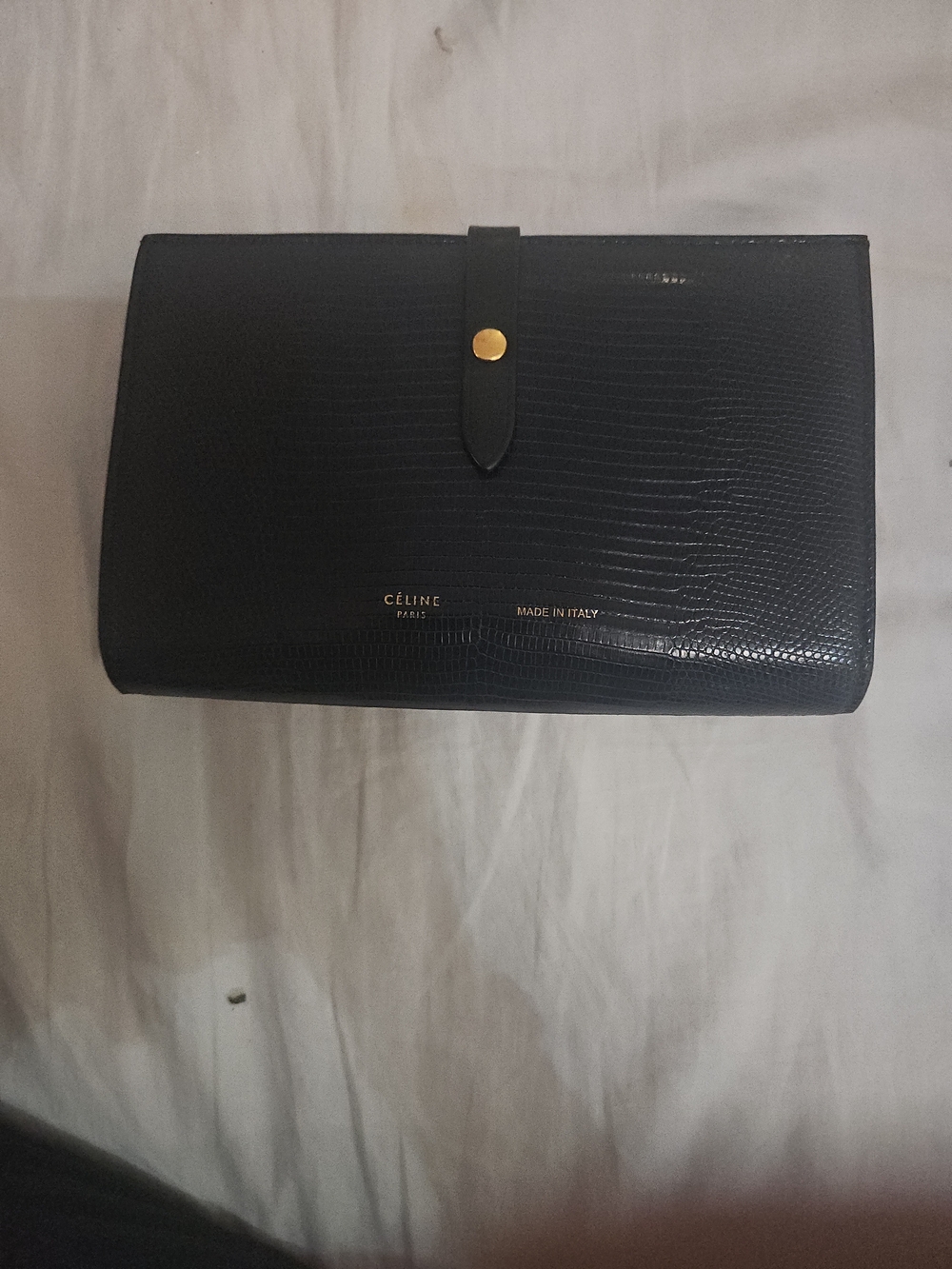Celine Black Lizard-Embossed Leather Clutch